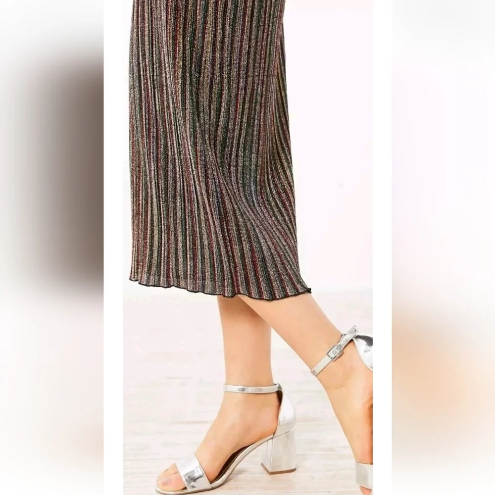 Urban Outfitters Ecote Sparkly Stripe Midi Skirt Size XSmall Rainbow Colors NWT